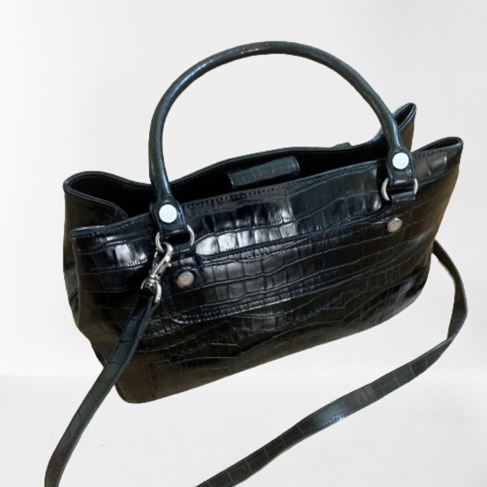 Liz Claiborne Bag Faux Leather Alligator Print Black Work Shoulder Size OS
